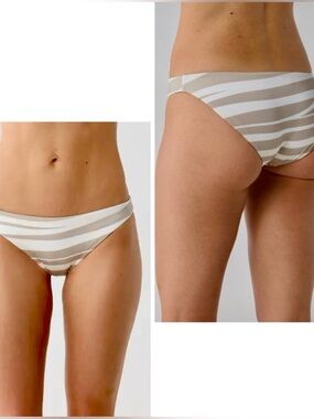 VITAMIN A Midori Stripe Bikini Bottoms - White & Tan